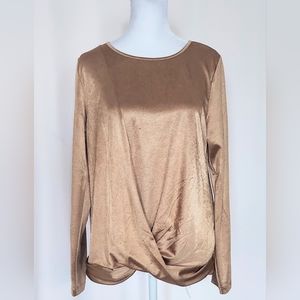 DKNY Long Sleeve Metallic Gold Blouse Shirt Size Small